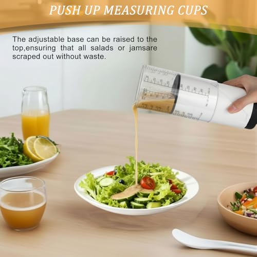 6 Pcs Adjustable Measuring Cups Set Includes 2 Cup Push up Measuring Cup and 5 Measurings Spoon for Peanut Butter 4 in 1 Liquid Dry Semi Solid Ingredient Home Cooking Tool - size: 2 cups