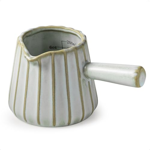 Espresso Cup Ceramic, Espresso Accessories, Espresso Measuring Cup with Handle, Expresso Shots Cups with Spout, 6 OZ / 200ML, Light Green - color: B-Light Green