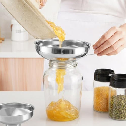 Stainless Steel Canning Funnel Set, Wide Mouth Kitchen Funnels with Strainer & Mesh, 5 Pack Canning Supplies for Mason Jars, Bottles, Jam, Liquids and Dry Goods