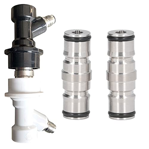 2 Pcs Homebrew Lock, Stainless Steel Quick Disconnect Liquid and Gas Jumper Post Corny Keg Adapter Double Ended Corny Post Ball Lock Post for Cleaning Beer Brewing, Gas