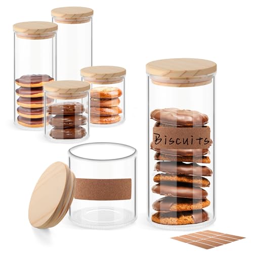 ULAB 3.5mm Thick Glass Food Container Set with Lid, 21.3 OZ &47.7 OZ Clear Storage Jar, 2 PCS of Each Size, Glass Airtight Canisters set for Cookie, Candy, Coffee Beans, USJ1007 - color: 21.3oz-2pcs&47.7oz