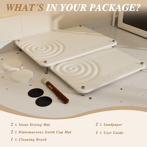 Pearl White 2PCs Large Drying Stone for Kitchen Counter, Stone Dish Drying Mat for Kitchen Counter, Quick Dry Mat with Non-slip Feet - color: Pearl White