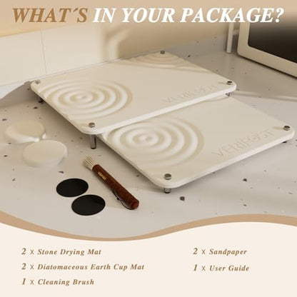 Pearl White 2PCs Large Drying Stone for Kitchen Counter, Stone Dish Drying Mat for Kitchen Counter, Quick Dry Mat with Non-slip Feet - color: Pearl White