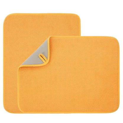 2 Pack Microfiber Dish Drying Mat for Kitchen Counter,Ultra Absorbent Dish Drainer Mat ,Dish Drying Pad , Dish Rack Mat 20×15 Inch (Yellow)