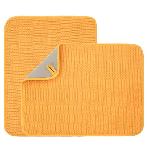 2 Pack Microfiber Dish Drying Mat for Kitchen Counter,Ultra Absorbent Dish Drainer Mat ,Dish Drying Pad , Dish Rack Mat 20×15 Inch (Yellow)