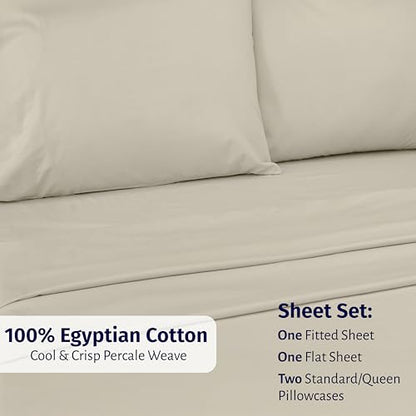 California Design Den Certified 100% Egyptian Cotton Percale Sheets Queen Size Set - Lightweight, Deep Pocket Queen Cotton Sheet Set, Crisp & Durable Luxury Bedding Set - Beige - color: Beige, size: Queen