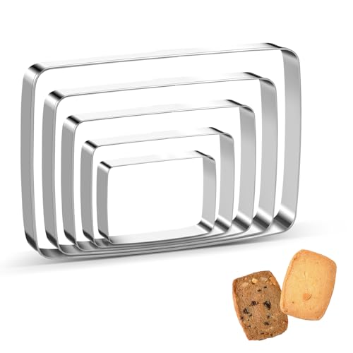 Rectangle Round Corner Cookie Cutters Egg Biscuit for Kids DIY Lunchbox Bento Box Fruit Vegetable Sandwich Cutters for Baking, Pack of 5 - style: Rectangle Round Corner