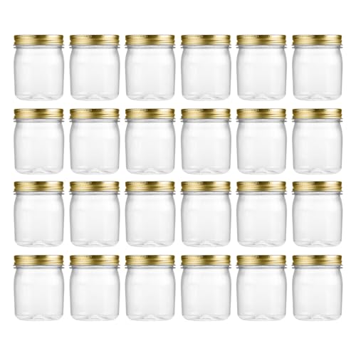 novelinks 8 oz Clear Plastic Jars with Airtight Lids, 24 Pack Plastic Mason Jars with Lids 8oz, Refillable Storage Slime Containers & Small Spice Jar for Kitchen Organization (24 Pack,Gold) - color: Gold, size: 24 Pack 8 Ounce