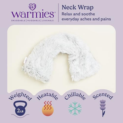 warmies Microwavable Neck & Shoulder Wrap - Weighted Neck Wrap - Microwavable Heat Pack for Shoulders - Chillable Heating Pad with Lavender for Aches & Pain - Marshmallow Gray, 19 x 5 x 3 in, 2 lb - color: Marshmallow Gray