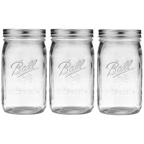 Ball Wide Mouth Glass Mason Jars with Lids and Bands, Used for Canning, Pickling, Juice, Jam, Jelly, Quart Size 32 Ounce (Pack of 3) - color: Quart, size: 32 Oz (Pack of 3)