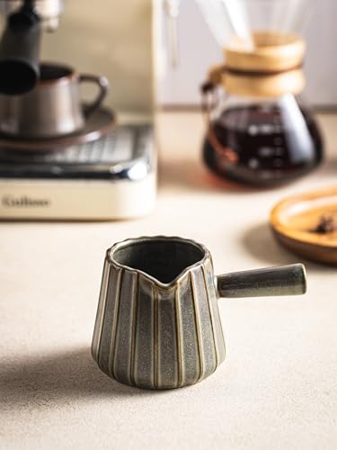 Espresso Cups Ceramic, 200ML Espresso Measuring Cup with Spout, Expresso Shots Cups with Handle, Espresso Accessories, Dark Green - color: B-Dark Green