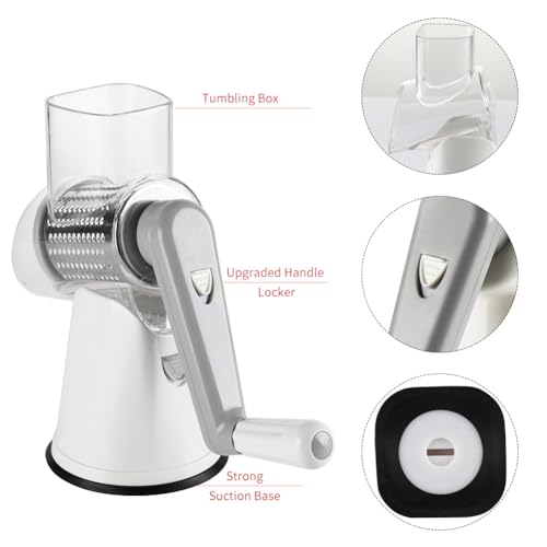 Cambom Rotary Cheese Grater Hand Crank Cheese Shredder for Fresh Cheese, Vegetable, Nuts,Non-slip Suction Base,Three Blades,White - color: White, size: 3 BLADES