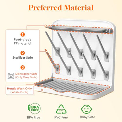 Lifewit Baby Bottle Drying Rack with 10 Hooks, Newborn Essentials Must Haves, Bottle Storage Organizer for Countertop, Cabinet, Rack Dryer Holder for Pacifiers, Pump Parts, Baby Stuff - size: Medium-10 Hooks, style: without Drain Mat