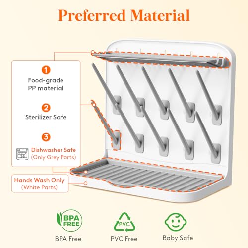 Lifewit Baby Bottle Drying Rack with 10 Hooks, Newborn Essentials Must Haves, Bottle Storage Organizer for Countertop, Cabinet, Rack Dryer Holder for Pacifiers, Pump Parts, Baby Stuff - size: Medium-10 Hooks