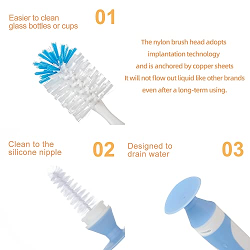 Chemimoso Multifunctional Cleaning Brush, Baby Bottle Brush, Bottle Brush Cleaner, Rotate The Suction Cup to Obtain The Small Bristle Brushes, Set X, Blue, Nylon and Nylon Brush - color: Blue 2