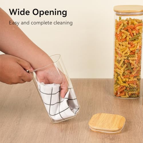6 Pack Glass Pantry Storage Jars - 37oz Airtight Food Storage Containers Set with Bamboo Lid Labels, Square Kitchen Pantry Canister Organizers for Cookies Candy Coffee Bean Sugar Tea Spice Cereal - size: 37oz*6