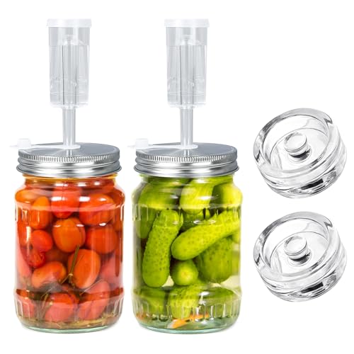 Fermentation Kit 2 Lids 2 Weights for 86MM Wide Jar | Upgraded Airtight Lids, Glass Weights, for Sauerkraut, Pickles,Kimchi,Easy Storage (Jars Not Included)