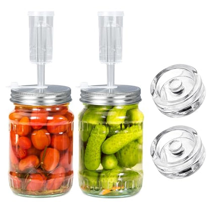 Fermentation Kit 2 Lids 2 Weights for 86MM Wide Jar | Upgraded Airtight Lids, Glass Weights, for Sauerkraut, Pickles,Kimchi,Easy Storage (Jars Not Included)