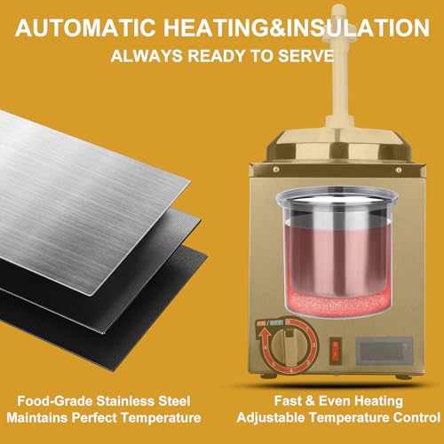 Cheese Warmer Dispenser with Thermometer,Nacho Cheese Warmer with 2.8Qt Capacity with Temperature Indicator,Electric Hot Fudge Dispenser,86-194 F for Hot Fudge Cheese Caramel
