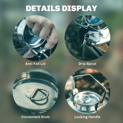 Fire-Maple Antarcti Portable 1 Liter Lightweight Stainless Steel Camping Kettle | Durable and Portable Camp Tea Pot | Ideal for Bushcraft and Outdoor Campfire Use - size: 1.1 Quarts