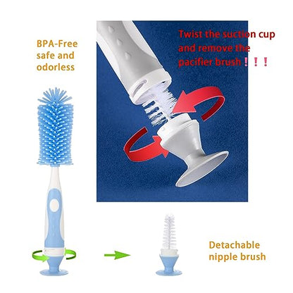 Chemimoso Multifunctional Cleaning Brush, Baby Bottle Brush, Bottle Brush Cleaner, Rotate the Suction Cup to Obtain the Small Bristle Brushes, Set Z, Pink, Silicone and Nylon Brush - color: Pink 1