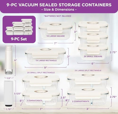 HOLDN’ STORAGE Vacuum Food Storage Containers, Set of 9 Glass Containers with Electronic & Manual Pump - Keep Food Fresh Longer, BPA-Free Glass, Leak-Proof, Ideal for Meal Prep, Marinating - size: Set of 9: Electronic & Manual Pump