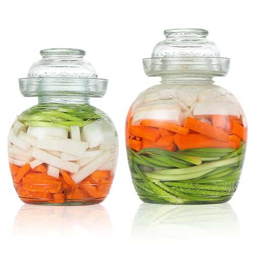 Kimchi Containers, Pickle Container 2.5 L Fermentation Jar Traditional Kimchi Containers with Bowl Cap Transparent Glass Jar with Lid Fermentation Kit for Pickling Kimchi, Kimchi Containers - color: 2.5l