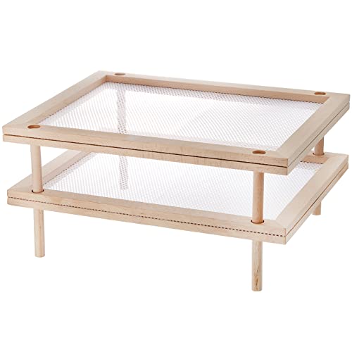 Cedilis Set of 2 Stackable Wood Pasta Herb Drying Rack, Food Dryer Stand with Net for Drying Seeds, Herb, Bud