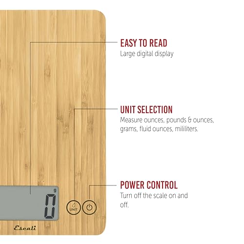 Escali Arti Digital Food Scale, Multi-Functional Kitchen Appliance, Precise Weight Measuring and Portion Control, Baking and Cooking Made Simple, Tempered Glass, Bamboo - color: Bamboo