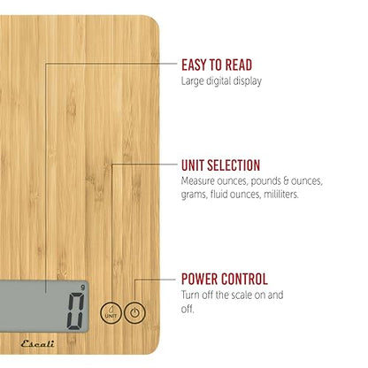 Escali Arti Digital Food Scale, Multi-Functional Kitchen Appliance, Precise Weight Measuring and Portion Control, Baking and Cooking Made Simple, Tempered Glass, Bamboo - color: Bamboo