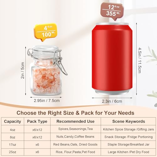 Spice Jars Set of 6, 4 oz Glass Spice Jars with Airtight Lids and Labels, Small Seasoning Jars for Spices, Herbs, Kitchen Spice Organizer - size: 4 fl oz x 6 - Square