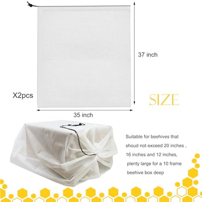 2 Pack Beehive Mesh Transport Bag, 35 × 37 Inch Breathable Bee Hive Nuc Box Package Net Bag with Drawstring Beekeeping Supplies for Beekeeping Starter Transport Bee Box - color: White-2