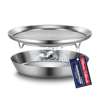 WAGENSTEIGER Stainless Steel Mesh Tray Set with Drip Pan, Air Fryer Basket and Tray, Kitchen Colander, Vegetable and Fruit Strainer, Food Filter, BBQ Prep Tool, Fruit Serving Dishes (7.48 inch) - size: 7.48 inch