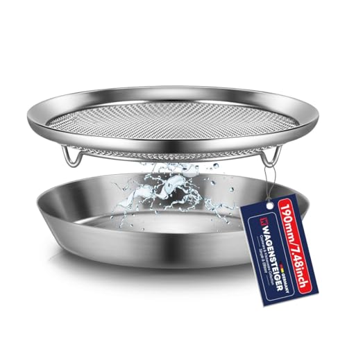 WAGENSTEIGER Stainless Steel Mesh Tray Set with Drip Pan, Air Fryer Basket and Tray, Kitchen Colander, Vegetable and Fruit Strainer, Food Filter, BBQ Prep Tool, Fruit Serving Dishes (7.48 inch) - size: 7.48 inch