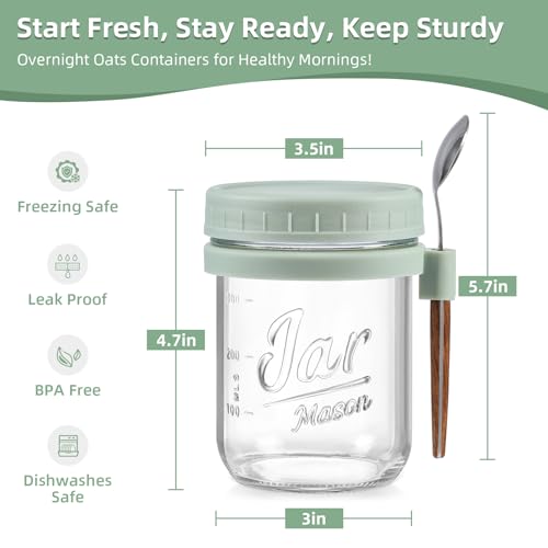 4 Pack Overnight Oats Containers with Lids and Spoons, 16 oz Glass Mason Jars with Airtight Lids, Overnight Oats Jars for Milk, Cereal, Fruit - color: Light Colors