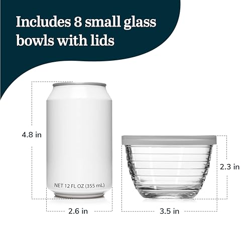 Libbey Small Glass Bowls, Glass Containers with Lids Set of 8 to Keep Leftovers Fresh, Meal Prepping and More, Dishwasher Safe Small Bowls for Dips - color: Small/w Lids 8