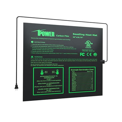 iPower Durable Waterproof Seedling Heat Mat 20"x20.75", Warm Hydroponic Heating Pad for Germination, Indoor Gardening, Greenhouse - size: 20" x 20.75", style: Upgraded Carbon Film