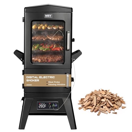 MAISON HUIS Electric Smoker for Outdoors, Built-in Meat Probe & Elevated Stand for Outdoors, BBQ Smoker with 4 Cooking Grates, LED Display Temperature Control, Smoke More with 633 sq in Cooking Area