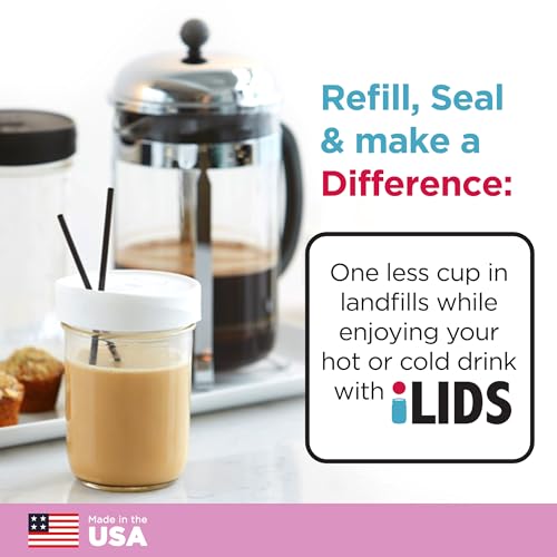 Wide-Mouth Mason Jar Drink Lid - USA Made, BPA-Free, Spill-Resistant for Coffee, Cold Brew & Iced Tea - Fits 3 3/8 in Ball & Kerr Wide Mouth - Pack of 2 - color: White