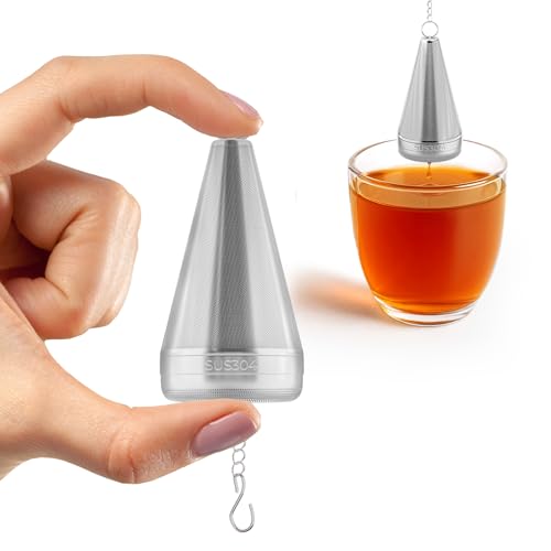 2 Pack Cone Tea Infusers for Loose Leaf Tea, 304 Stainless Steel Tea Strainer Fine Mesh, 1.8” x 3” Loose Leaf Tea Steeper with a Drip Tray