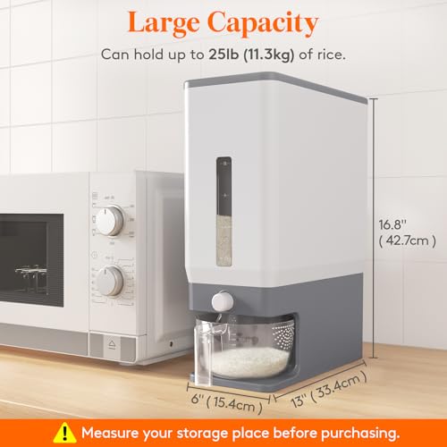 Lifewit Rice Dispenser 25 Lbs(11.3kg), Rice Storage Container Sealed Moisture Proof with Measuring Cup for Kitchen Pantry Household, BPA-Free, 1 Pack Grey - color: Light Grey