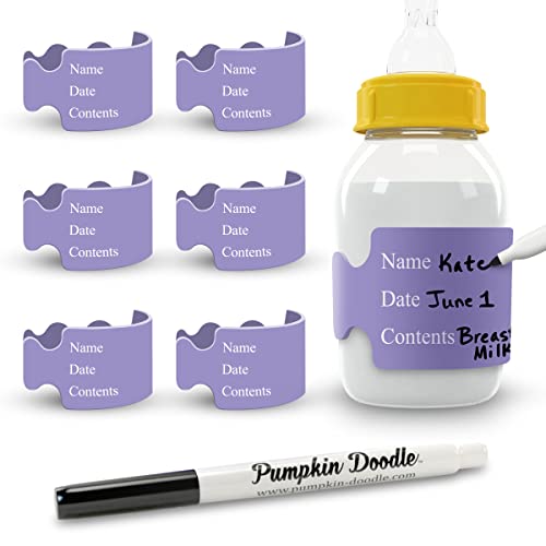 Pumpkin Doodle The Original Write and Reuse Baby Bottle Labels for Daycare - color: Purple, size: Standard