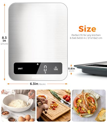 Waterproof Kitchen Food Scale, 1g/22lb, IP67, Rechargeable, Black | Premium Stainless Steel & Tempered Glass, Clear LED Display, with 6 Units, Tare, Ideal for Cooking, Making Sourdough Bread - color: Black