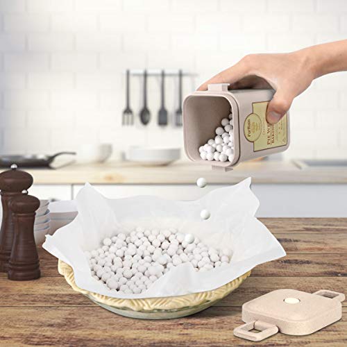 FurRain Ceramic Pie Weights Reusable 10mm Baking Beans Pie Crust Weights Natural Ceramic Stoneware with Wheat Straw Container - size: 1PCS (1.2 LB)