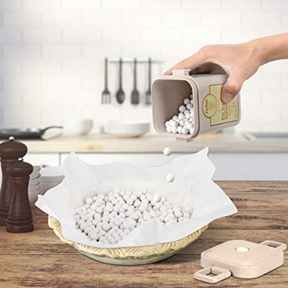FurRain Ceramic Pie Weights Reusable 10mm Baking Beans Pie Crust Weights Natural Ceramic Stoneware with Wheat Straw Container - size: 1PCS (1.2 LB)