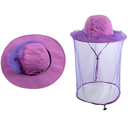 Bee Keeping Beekeeper Veil hat gnats Insect Bug Mosquito Fishing Gardening Cap with Head net Netting mesh Hood for Men Women - color: Purple
