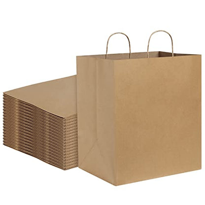 BagDream Kraft Paper Bagsr 50Pcs 14x10x15.75 Ultra Wide Large Paper Gift Bags with Handles for Takeouts, Parties, Shopping, Food Packing, Recyclable Food Service Bags Brown Paper Grocery Sacks