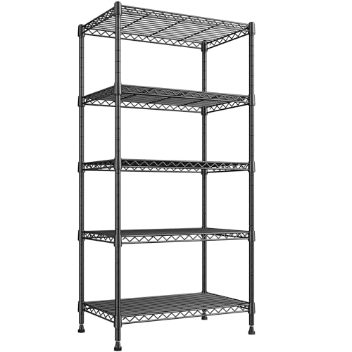 REIBII Metal Shelving 5 Tier Wire Sturdy Storage Shelves Adjustable Steel Organizer Wire Rack for Kitchen Laundry Room Commercial School Storage Room Black 63“Hx 21.65“L x 11.8”D - size: 【5 Tier】63"H X 21.65"W X 11.8"D