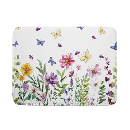 Wildflower Dish Drying Mat for Kitchen 24x18 Inch Colorful Floral Butterfly Drying Mat with Absorbent Reversible Microfiber Season Spring Dish Drainer Mats Rack Pad for Coffee Countertop Protector - color: Colorful Floral, size: 24" x 18"