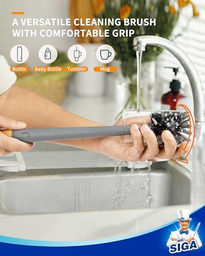 MR.SIGA Water Bottle Brush and Straw Cleaner Brush, Long Handle Bottle Cleaner Brush, 2 in 1 Bottle Cleaning Brush for Sports Bottles, Baby Bottles, Mugs, Straws - color: Gray